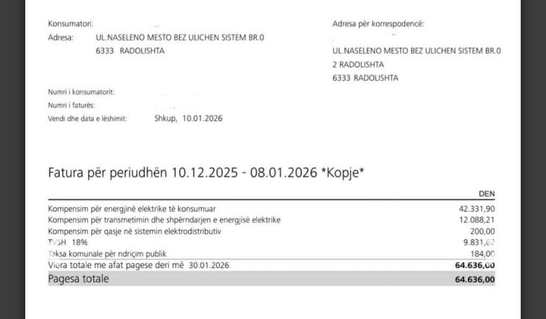 Shok për mërgimtarin: EVN i dërgon faturë 64.000 denarë për vetëm dy javë
